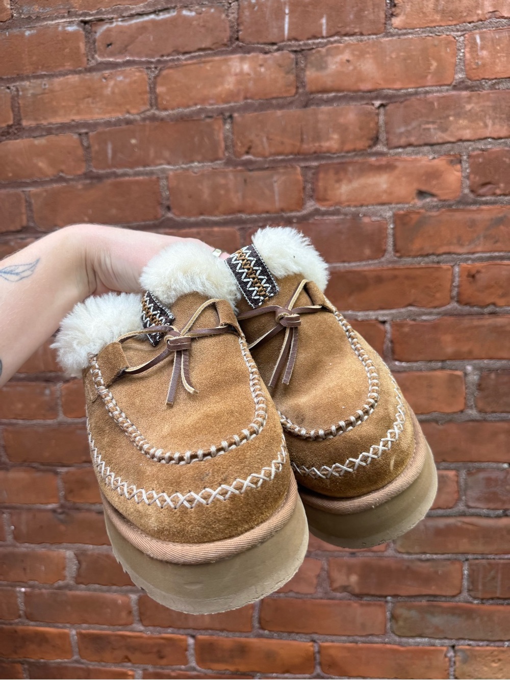 UGG Disquette Alpine Platform Suede Shearling Slippers